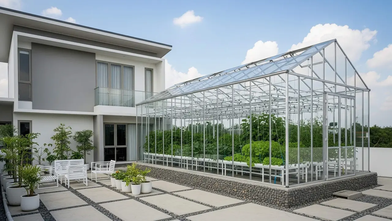 rumah minimalis 2 lantai dengan rooftop garden hidroponik anti bocor