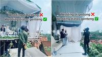 Viral pasangan pengantin gelar pernikahan di atas genting. (Sumber: Instagram/@kepoin_trending)