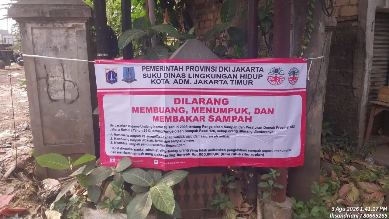 Pemprov DKI Tutup TPS Liar di Kramat Jati, Spanduk Larangan Buang Sampah Dipasang
