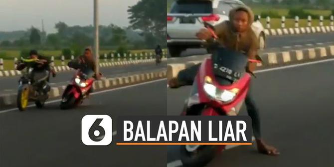 VIDEO: Nekat, Pemuda Balapan Liar di Jalan Hampir Tergelincir