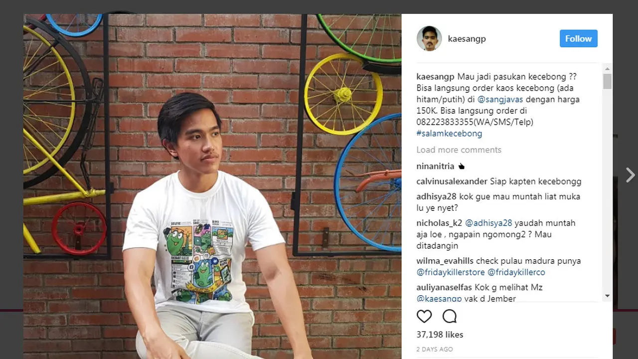 Gaya Kaesang Pangarep saat menjual kaos kecebong di instagram