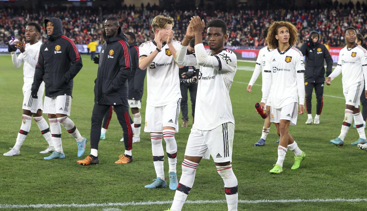 Hingga laga usai, skor 3-1 untuk kemenangan Manchester United tetap bertahan. (AP/Asanka Brendon Ratnayake)