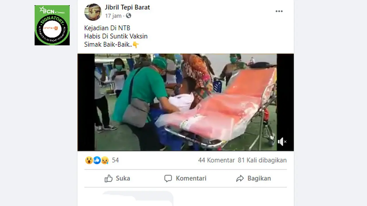 Cek Fakta Liputan6.com menelusuri klaim video seorang pingsan setelah divaksin di NTB
