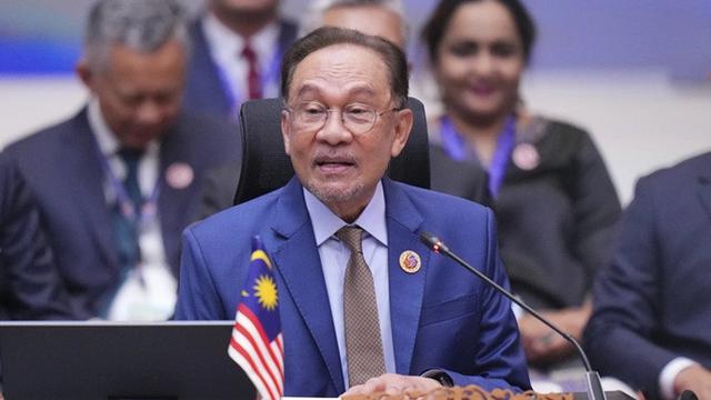 Perdana Menteri Malaysia Anwar Ibrahim dalam KTT ASEAN di Kuala Lumpur pada 26 Mei 2025.