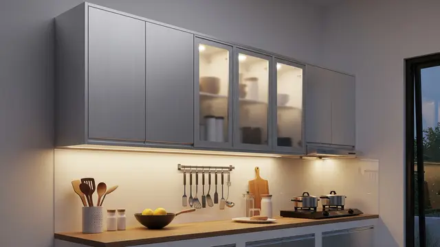 Lemari Gantung Aluminium dengan Pencahayaan Terintegrasi