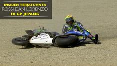 Video insiden terjatuhnya duo pebalap Yamaha, Valentino Rossi dan Jorge Lorenzo pada balapan MotoGP di Sirkuit Motegi, Jepang