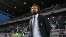 Andrea Pirlo merupakan mantan gelandang terbaik di masanya bersama Juventus. Setelah mengakhiri kariernya, ia dipercaya untuk menangani tim U23 Juventus. Pirlo akhirnya dipromosikan sebagai pelatih pada 2020. Namun, ia dipecat usai gagal membawa Juve meraih gelar Serie A. (AFP/Alberto Lingria)