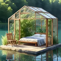 Ilustrasi Rumah Kaca di Pinggir Danau (Foto: Meta AI)
