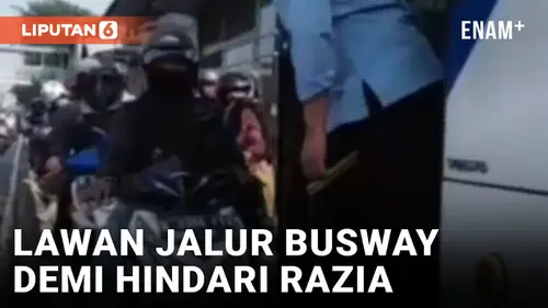 VIDEO: Lawan Arus di Jalur Busway untuk Hindari Razia, Pemotor Cekcok dengan Sopir Bus