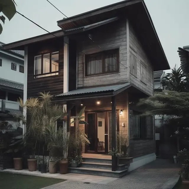 Rumah 2 Lantai Kayu dengan Paduan Dua Warna Kayu
