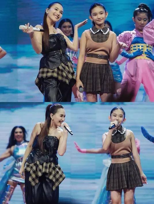 Di look lainnya, Ayu Ting-Ting dan Bilqis kompak tampil edgy dalam balutan busana bernuansa tartan [@ayutingting92]