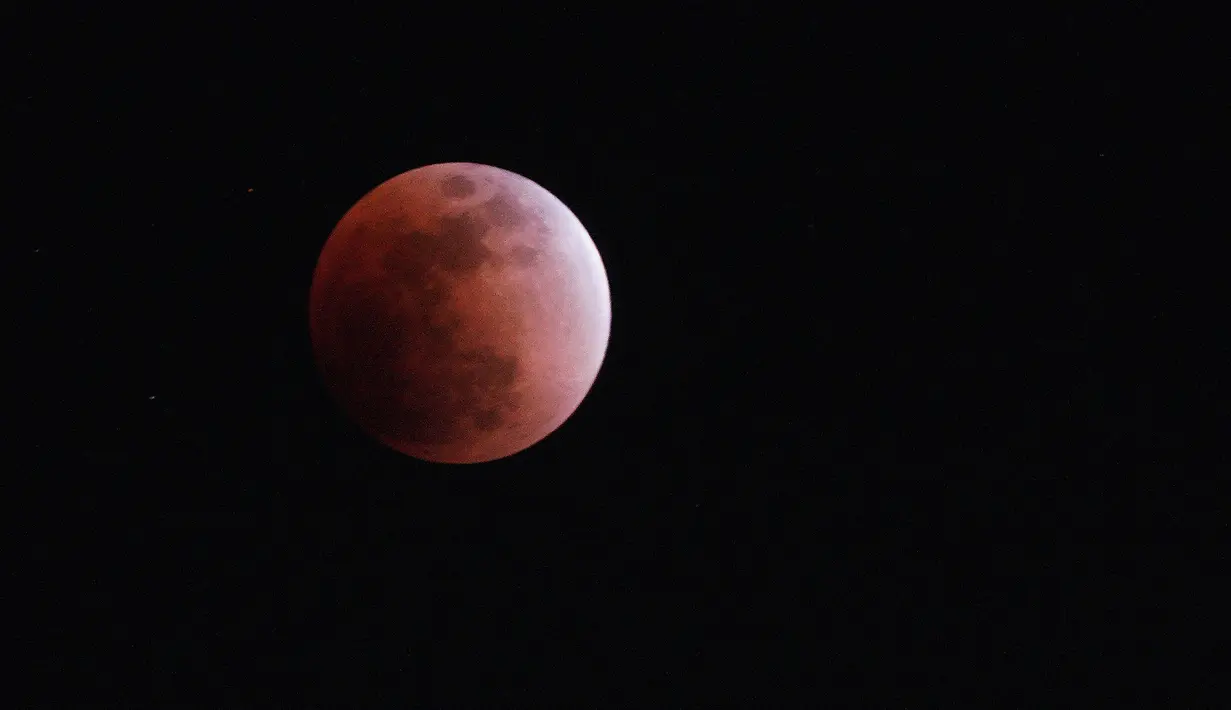 Pemandangan ketika supermoon terlihat di Tokyo, Jepang, Rabu (31/1). (AP Photo / Eugene Hoshiko)