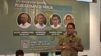 Menkominfo Rudiantara di acara diskusi Pembangunan Indonesia Sentris: Pemerataan Papua di kawasan Jakarta, Minggu (5/3/207). (Liputan6.com/Andina Librianty)