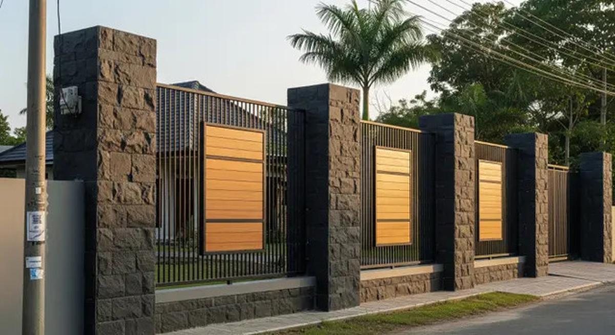 8 Desain Pagar Besi Kombinasi Kayu dan Batu Alam, Bikin Hunian Tampak Modern