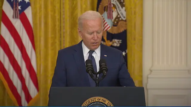 Konferensi pers Presiden AS Joe Biden usai serangan bom di bandara Kabul, Afghanistan.