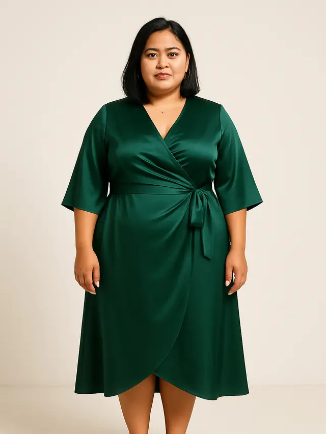 Model Baju Dress Modern Bahan Satin untuk Orang Gemuk (Foto: ChatGPT)