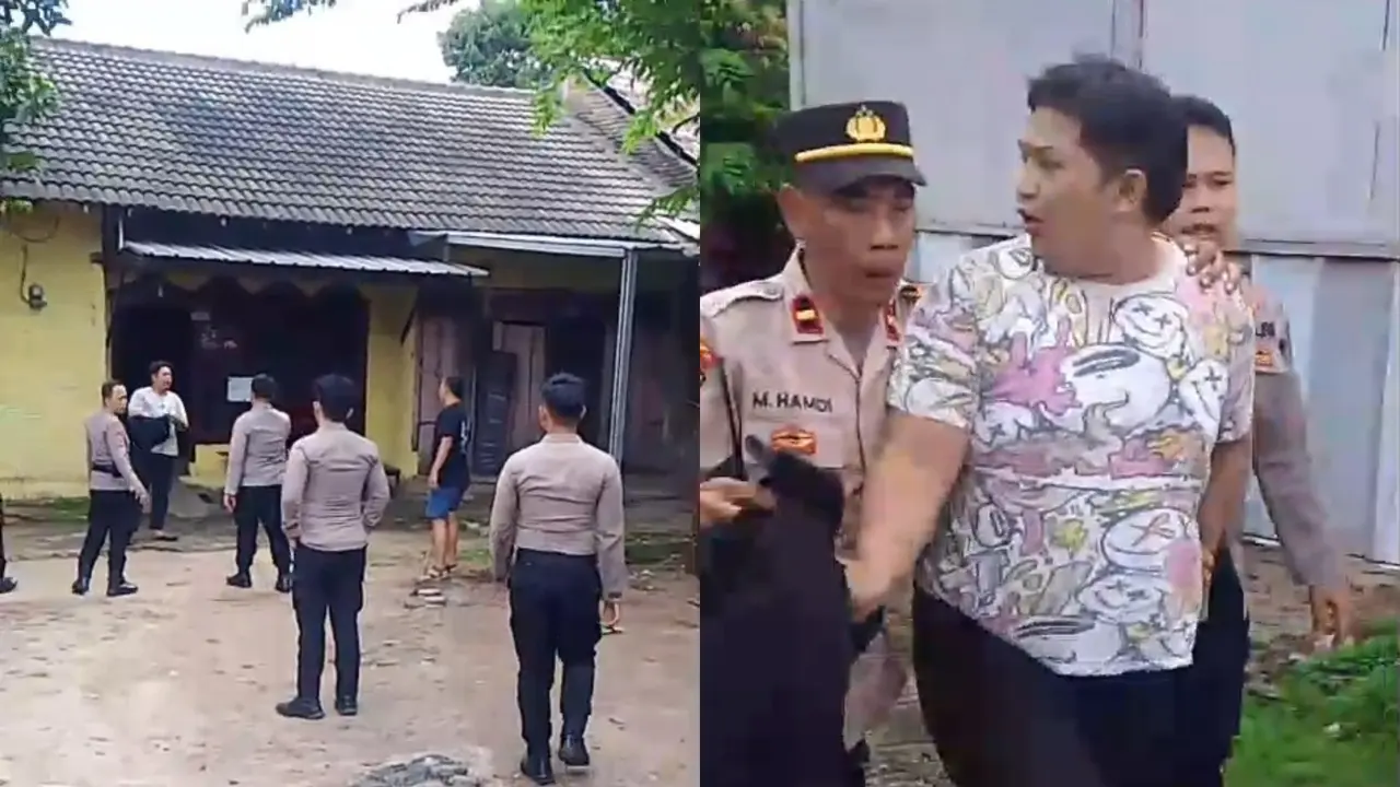 Tangkapan layar video amatir saat polisi mengamankan pelaku penujahan di Bandar Lampung.