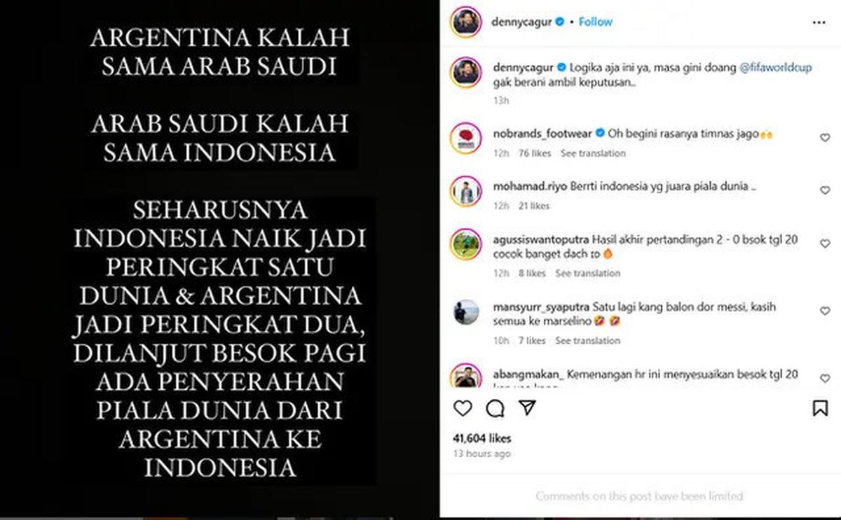 Denny Cagur DM Lionel Messi Usai Timnas Indonesia Menang vs Arab Saudi, Banggakan Kemenangan Skuad Garuda