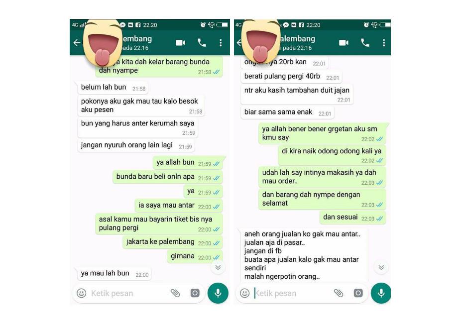 (Foto: Munirah Nhira Atsiqoh/Facbook) Pembeli memberitahu pihak penjual untuk tidak melakukan hal tersebut kalau ia kembali membeli barang lagi.