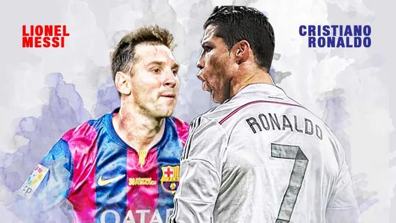 Banner rivalitas Messi melawan Ronaldo