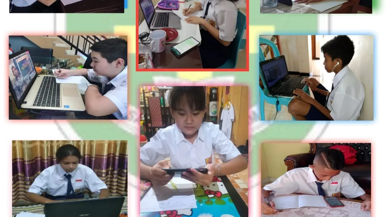 Pelajar SMPK Frater Maumere saat mengikuti MPLS dan menjalani masa orientasi siswa secara online atau daring. (Foto Istimewah)
