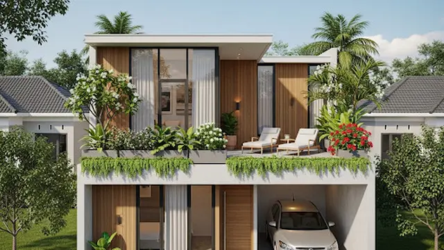 Desain Rumah 4x8 dengan Garasi Atap Datar