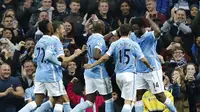 Para pemain Manchester City merayakan gol Wilfried Bony ke gawang Crystal Palace pada laga Piala Liga Inggris, Kamis (29/10/2015) dini hari WIB. (Reuters / Ed Sykes)