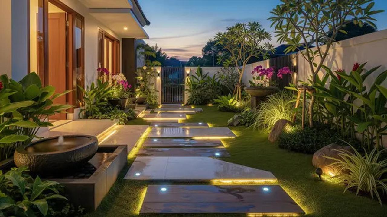 8 Model Taman Depan Rumah dengan Lampu Sorot Estetik dan Anti Ular, Ini Tips Penataannya