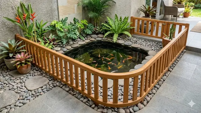 Kolam Mini Sudut Rumah dengan Pembatas Aman