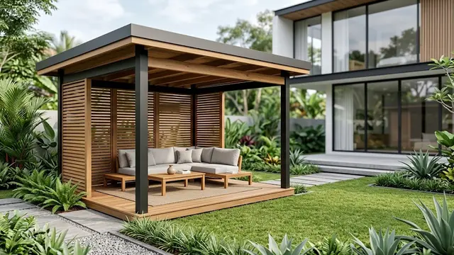 Gazebo Minimalis dengan Atap Datar