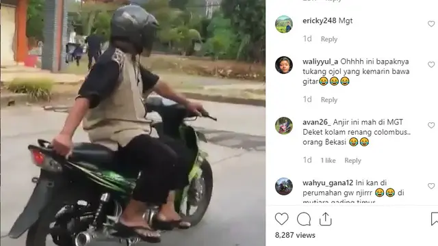 Seperti dilansir akun Instagram @agoes_bandz4, terlihat seorang pria sedang menggendarai motor dengan cara unik dan berbahaya.