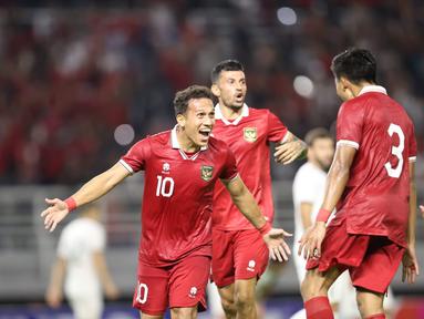 Pemain Timnas Indonesia Egy Maulana Vikri merayakan gol yang dicetaknya ke gawang Turkmenistan pada FIFA Matchday di Gelora Bung Tomo, Jumat (8/9/2023). (FOTO: Dok PSSI)