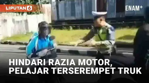 VIDEO: Niat Hindari Razia Motor, Dua Pelajar Malah Terserempet Truk