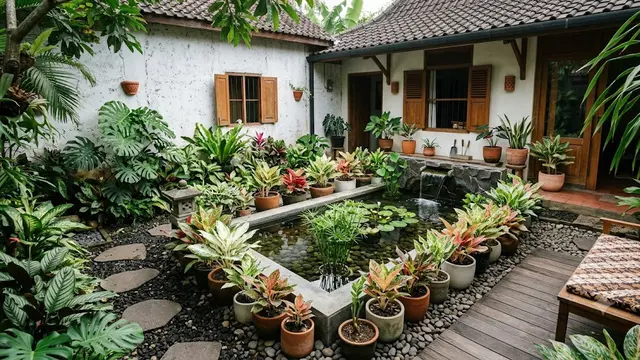6 Inspirasi Kebun Aglaonema di Sekitar Kolam Minimalis, Estetik dan Menenangkan
