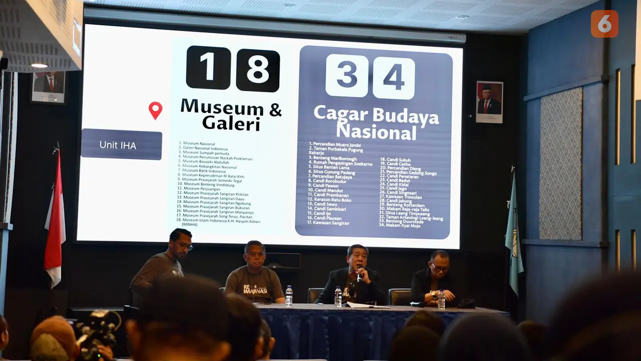 Para nara sumber yang hadir dalam konferensi pers Indonesian Heritage Agency (IHA), badan layanan umum yang beroperasi di bawah naungan Kementerian Pendidikan, Kebudayaan, Riset, dan Teknologi (Kemendikbudristek) Republik Indonesia.