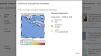 Gempa hari ini, Kamis (15/8/2024) pertama&nbsp;menggetarkan dini hari tadi pukul 00:55:42 WIB di Bayah, Provinsi Banten. (www.bmkg.go.id)