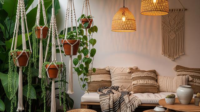 Dekorasi Bohemian dengan Makrame dan Tanaman Succulent