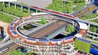 Gambar konsep Jembatan Cincin Donat, yang bakal menjadi simpul baru memadukan empat transportasi massal andalan warga Jakarta, MRT, LRT, KRL, dan TransJakarta. (@jktcreativemedia)