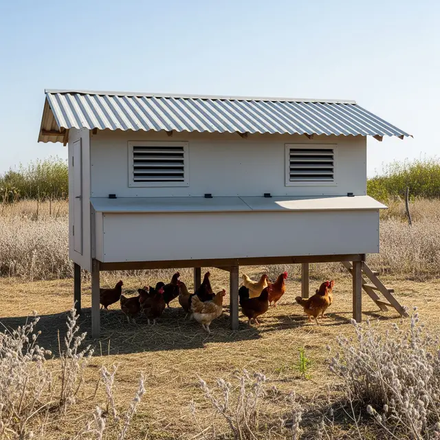 Model Kandang Ayam yang Sejuk Saat Musim Kemarau (AI)