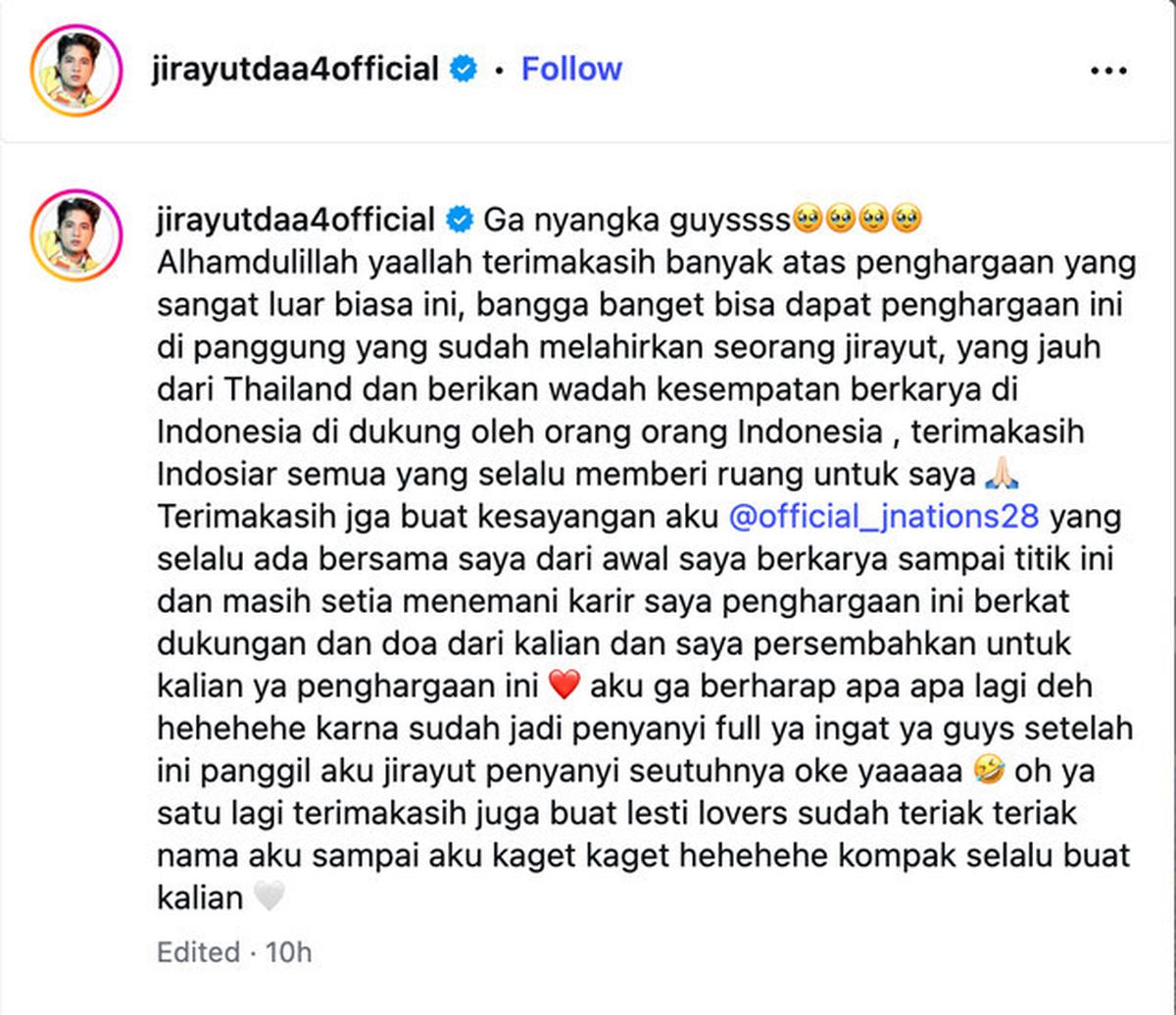 Curhat Jirayut Menang Indonesian Dangdut Awards 2025: Yang Jauh dari Thailand Diberi Wadah Berkarya