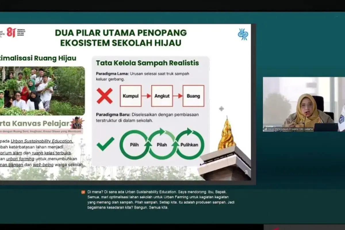 Tangkapan layar slide presentasi Kepala Dinas Pendidikan DKI Jakarta Nahdiana dalam seminar daring.