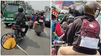 Viral Tulisan Kocak di Tas Pemudik Motor. (Sumber: TikTok/@hilmanmhrm62)