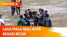 Pertandingan sepak bola antara Bantar Gebang dengan Rawa Lumbu dalam Laga Piala Wali Kota Bekasi ini berakhir ricuh. Adu jotos terjadi diduga karena salah seorang pemain bermain kasar.