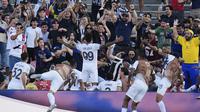 Selebrasi penyerang Botafogo, Igor Jesus dalam laga versus PSG di Piala Dunia Antarklub 2025, Jumat (20/6/2025). (AP Photo/Gregory Bull)
