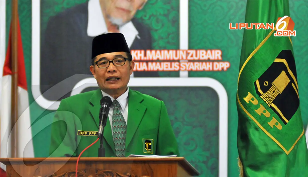 Wakil Ketua Umum Partai Persatuan Pembangunan (PPP) Emron Pangkapi memberikan sambutan saat Musyawarah Kerja Nasional (Mukernas) III PPP di Cisarua, Bogor, Jabar, Rabu (23/4/2014) (Liputan6.com/Johan Tallo).