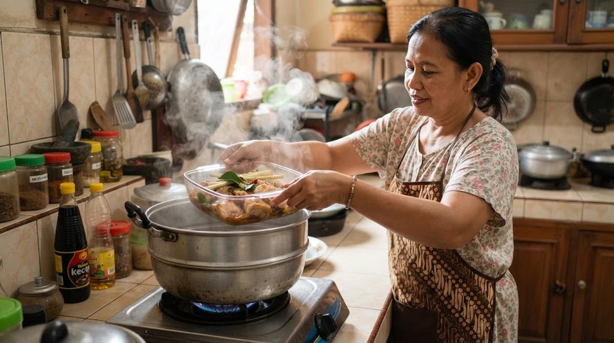Membuat Ayam Kukus Daun Jeruk