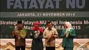 Ketua PBNU Said Aqil Siroj, Mensos Khofifah Indar Parawangsa, Wapres Jusuf Kalla dan Ketua Umum Fatayat NU Ida Fauziyah membuka Konferensi Besar XV Fatayat NU, Jakarta. Foto diambil pada Jum'at (21/11/2014). (Liputan6.com/Faizal Fanani)