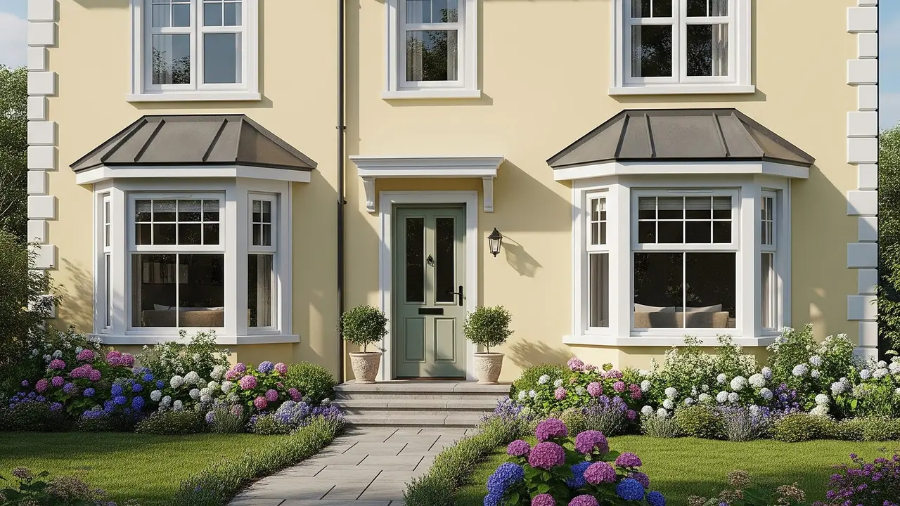 Rumah dengan Cat Eksterior Kuning Pastel (Gemini AI)