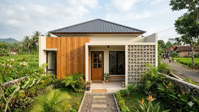 Inspirasi Rumah Desa Kombinasi Kayu dan Roster agar Lebih Adem