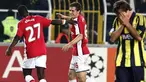 Arsenal's Aaron Ramsey celebrates with Emmanuel Adebayor after his goal against Fenerbahce during their UEFA Champions league group G match at Sukru Saracoglu stadium in Istanbul on October 21, 2008. AFP PHOTO/MUSTAFA OZER 